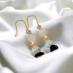 一点限定品【14kgf】ホワイトムーンストーン × スギライト × オレンジバロックパールブレスレット＆ピアスセットWT 12枚目の画像