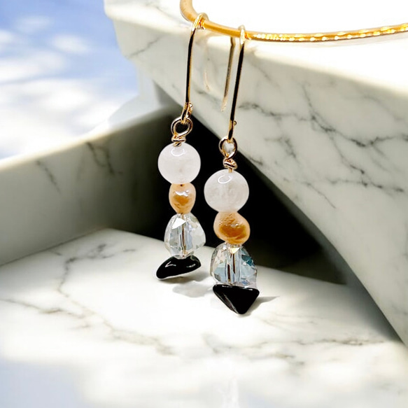 一点限定品【14kgf】ホワイトムーンストーン × スギライト × オレンジバロックパールブレスレット＆ピアスセットWT 14枚目の画像