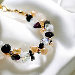 一点限定品【14kgf】ホワイトムーンストーン × スギライト × オレンジバロックパールブレスレット＆ピアスセットWT 6枚目の画像