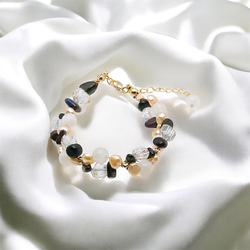 一点限定品【14kgf】ホワイトムーンストーン × スギライト × オレンジバロックパールブレスレット＆ピアスセットWT 5枚目の画像