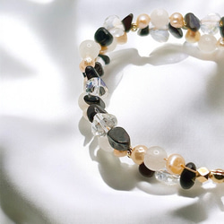 一点限定品【14kgf】ホワイトムーンストーン × スギライト × オレンジバロックパールブレスレット＆ピアスセットWT 8枚目の画像