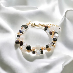 一点限定品【14kgf】ホワイトムーンストーン × スギライト × オレンジバロックパールブレスレット＆ピアスセットWT 3枚目の画像