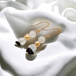 一点限定品【14kgf】ホワイトムーンストーン × スギライト × オレンジバロックパールブレスレット＆ピアスセットWT 11枚目の画像