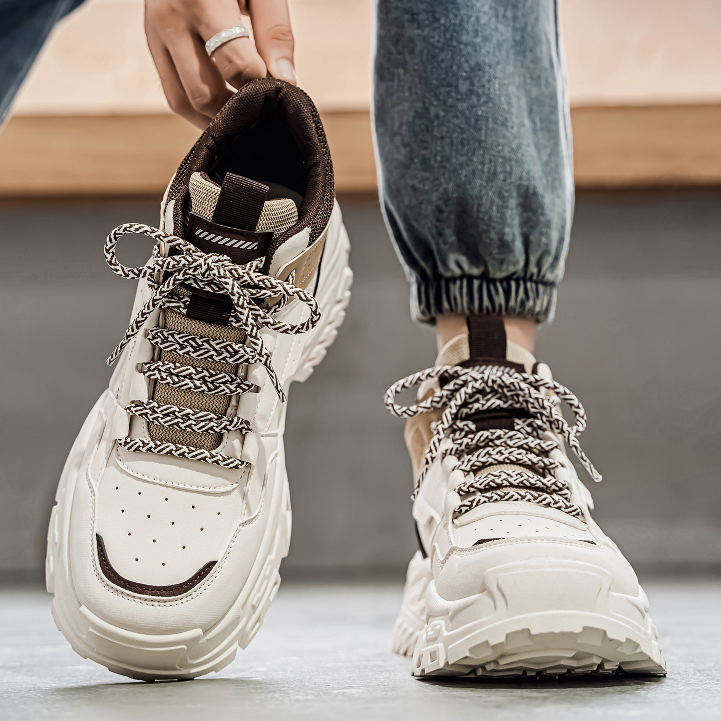 メンズ 冬新作 ハイカット ダッドスニーカー ワークスタイル 厚底身長アップ スポーツカジュアル 万能百搭