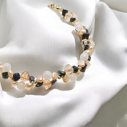 【14kgf】ホワイトムーンストーン × スギライト × オレンジバロックパールのブレスレット＆ピアスセットGD 5枚目の画像