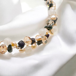 【14kgf】ホワイトムーンストーン × スギライト × オレンジバロックパールのブレスレット＆ピアスセットGD 6枚目の画像