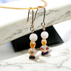 【14kgf】ホワイトムーンストーン × スギライト × オレンジバロックパールのブレスレット＆ピアスセットGD 12枚目の画像