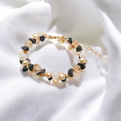 【14kgf】ホワイトムーンストーン × スギライト × オレンジバロックパールのブレスレット＆ピアスセットGD 2枚目の画像