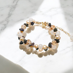 【14kgf】ホワイトムーンストーン × スギライト × オレンジバロックパールのブレスレット＆ピアスセットGD 11枚目の画像