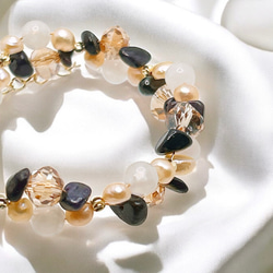 【14kgf】ホワイトムーンストーン × スギライト × オレンジバロックパールのブレスレット＆ピアスセットGD 3枚目の画像