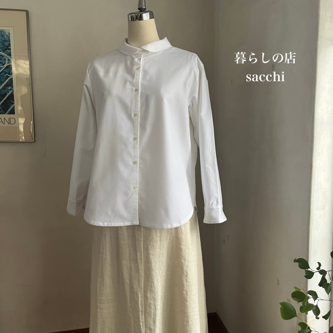 はるくシャツ　コットンオックスフォード起毛　ぷつぷつ刺繍　２色　　＊暮らしの店sacchi＊