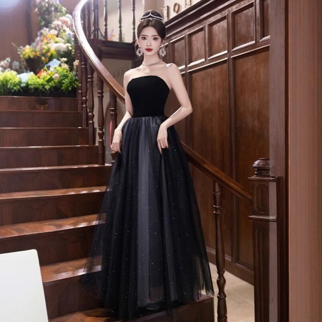 パーティードレス 黒 リボン プリンセス 高級感 誕生日 成人式 披露宴 演奏会 前撮り 二次会 お呼ばれ AK652