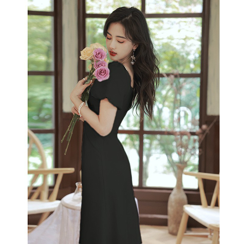 パーティードレス 白 黒 パフスリーブ シンプル 韓国風 誕生日 披露宴 演奏会 前撮り 二次会 お呼ばれ AK654