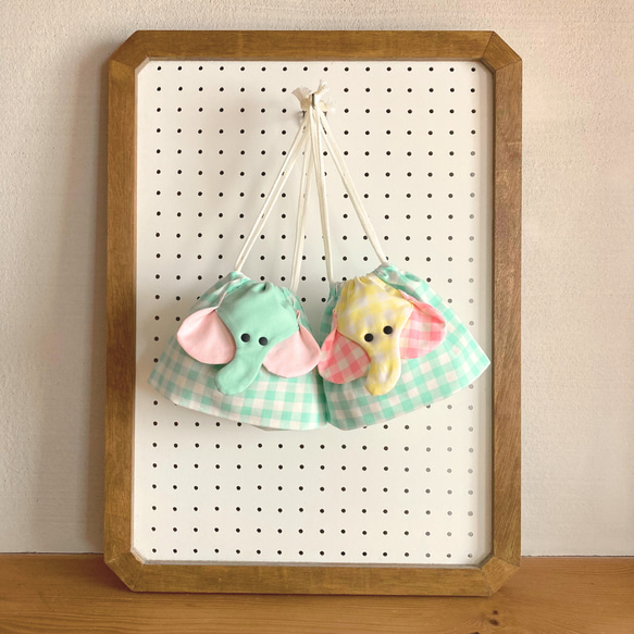 ぞうさん巾着のお弁当袋【チェック】 給食袋 kitten 通販 20271429