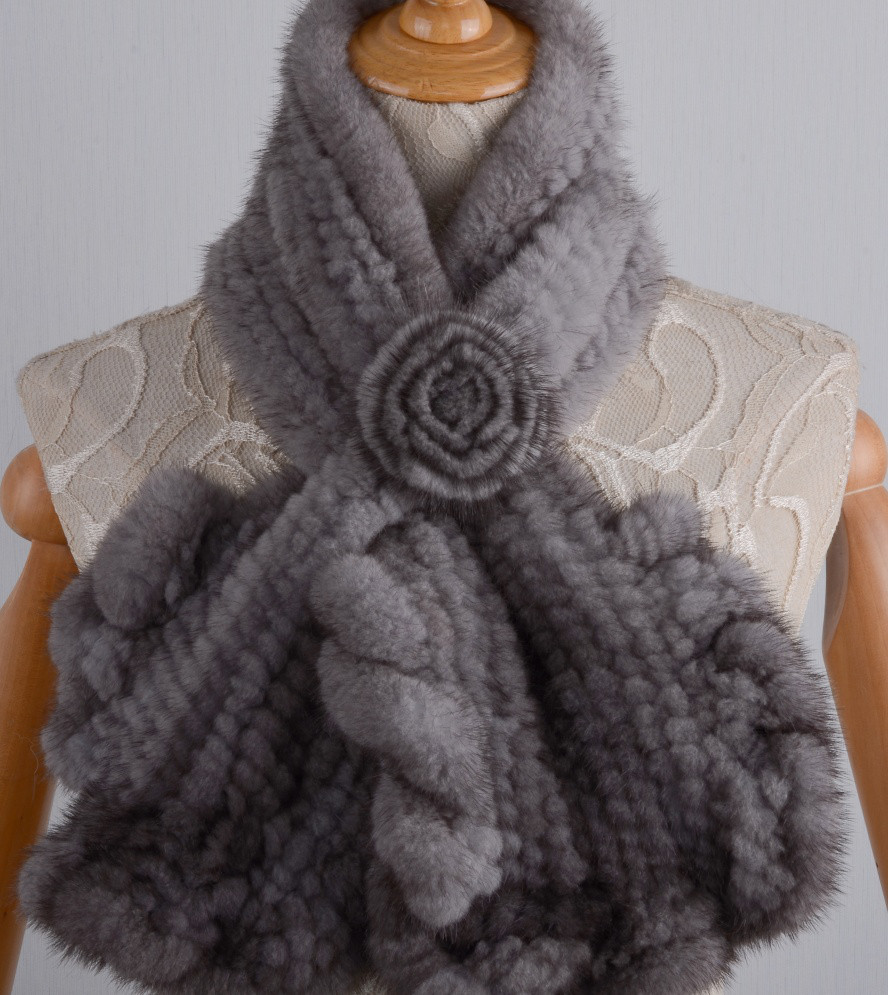 新品お花デザイン★上質なミンク編み込みマフラー毛皮 リアルファー