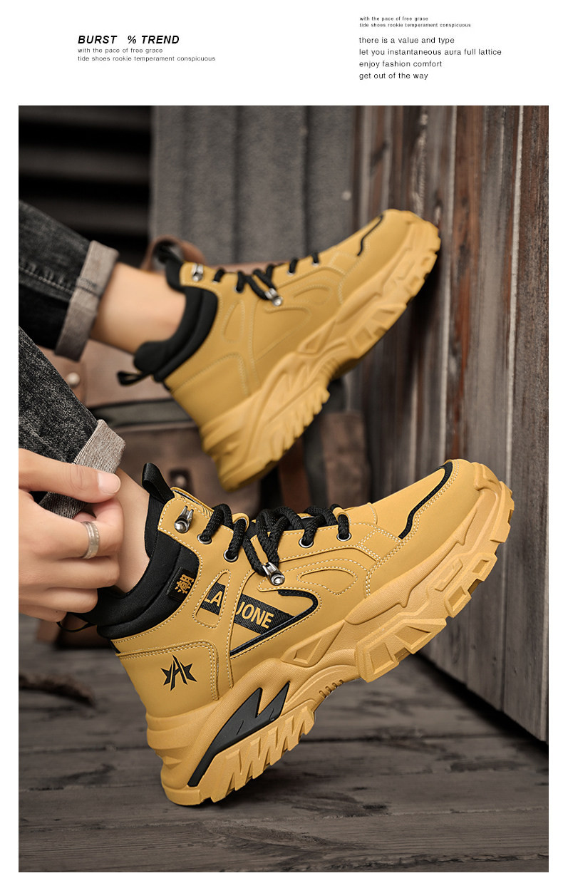 2026 年新モデル 冬用アウトドアハイカットイエローブーツ イギリス風レトロカジュアル 裏起毛ワークブーツ