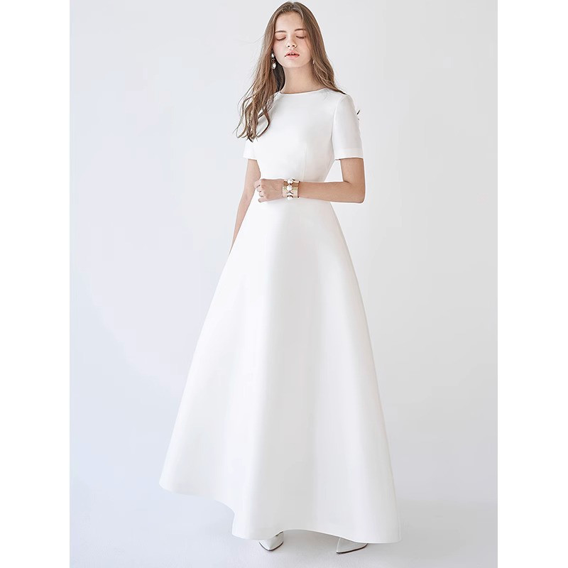 ウェディングドレス 白 黒 半袖 おしゃれ 韓国風 花嫁 パーティー 披露宴 前撮り 二次会 お呼ばれ AK665