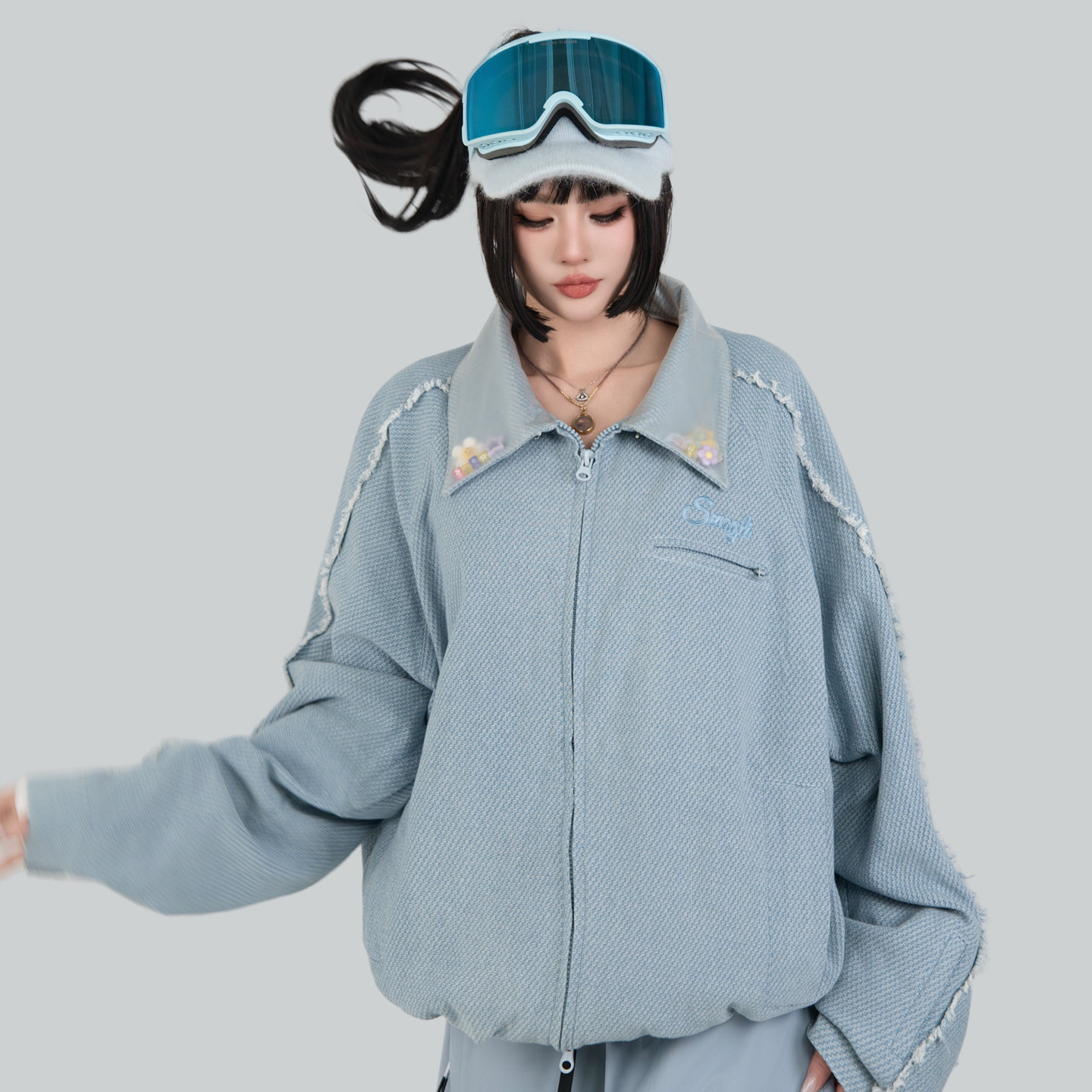 2026 スノボウェア 上下セット デニムブルー 3L 撥水 防寒 レディース メンズ ジャケット パンツ SK131