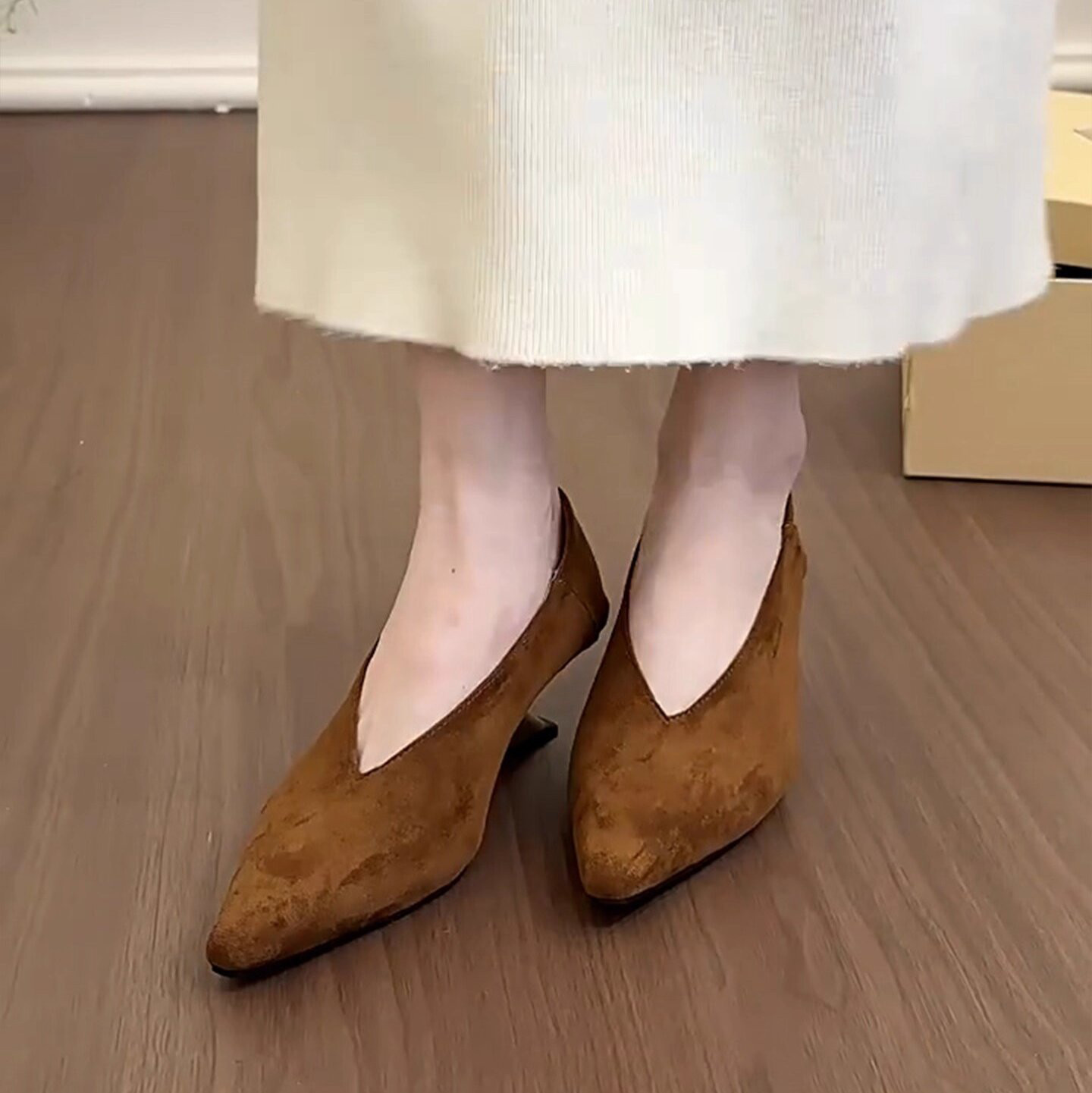 レディース レトロ ベロア ウェッジソール ポインテッドトゥ スリッポン 通勤用22.5-26cm#1276