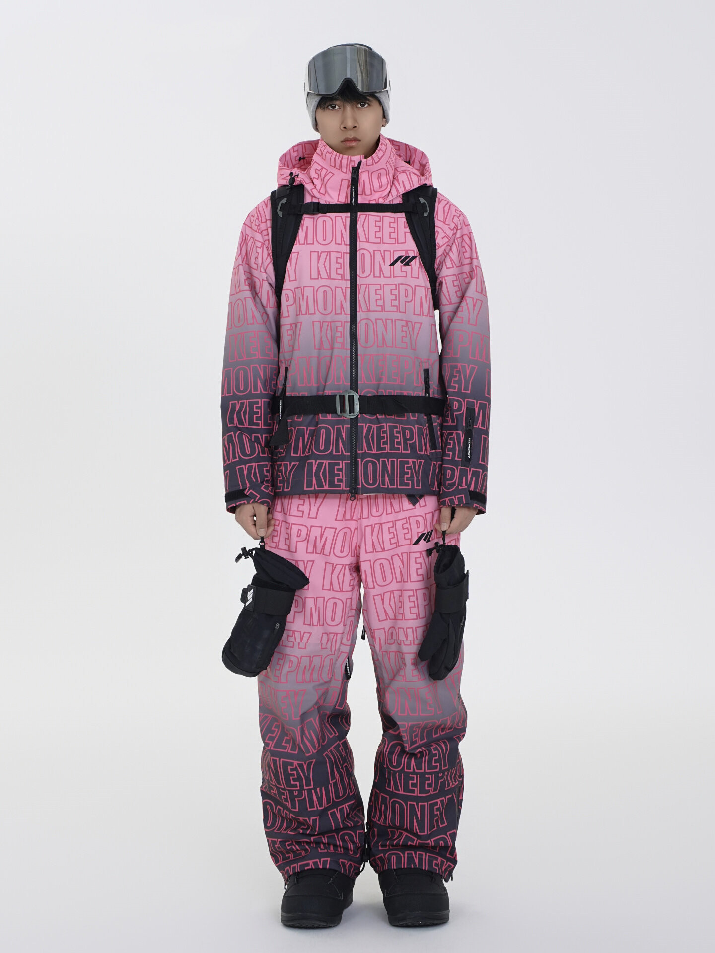 2026 スノボウェア 上下セット グラデ ピンク黒 撥水 防寒 レディース メンズ ジャケット パンツ SK134