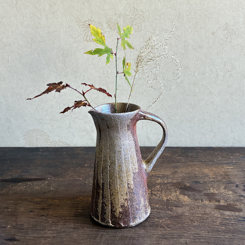穴窯焼締 把手付き花入｜薪窯｜陶器｜一点もの 一輪挿し・花瓶・花器