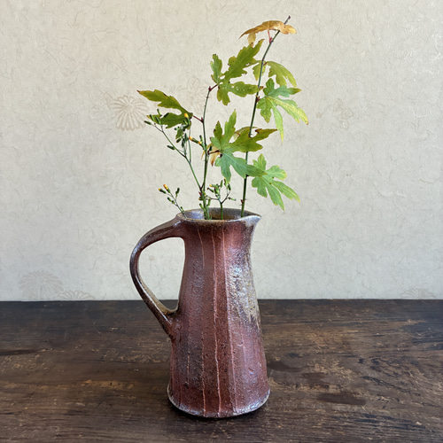 穴窯焼締 把手付き花入｜薪窯｜陶器｜一点もの 一輪挿し・花瓶・花器