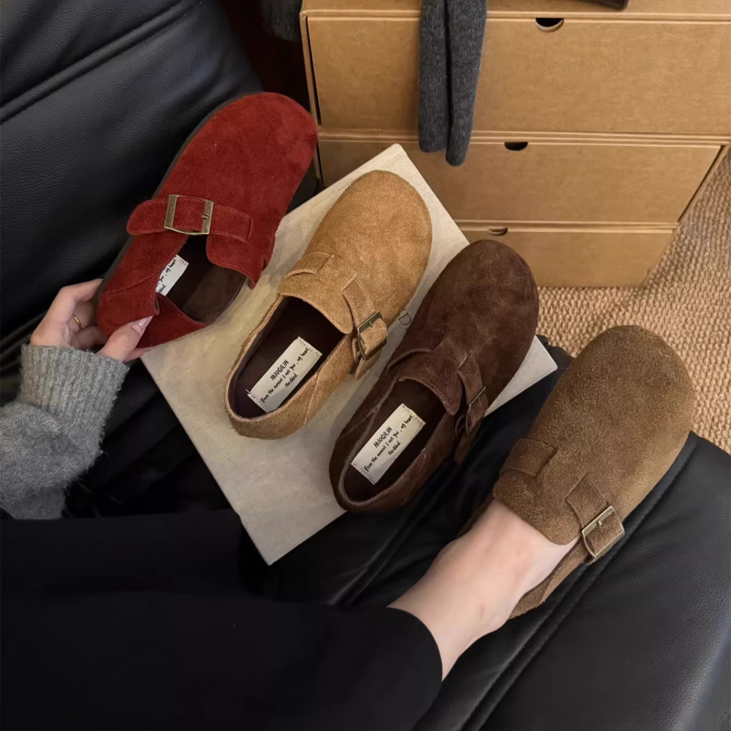 レトロ レディース ボアシューズ スリッポン 万能コーデ フラットシューズ 新作22.5-25cm#1277