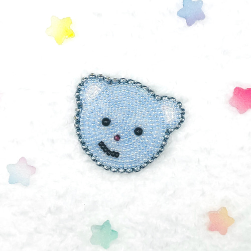 ビーズ刺繍ブローチ】おまもりベア✧あんぴち(冬の朝×ガーネット