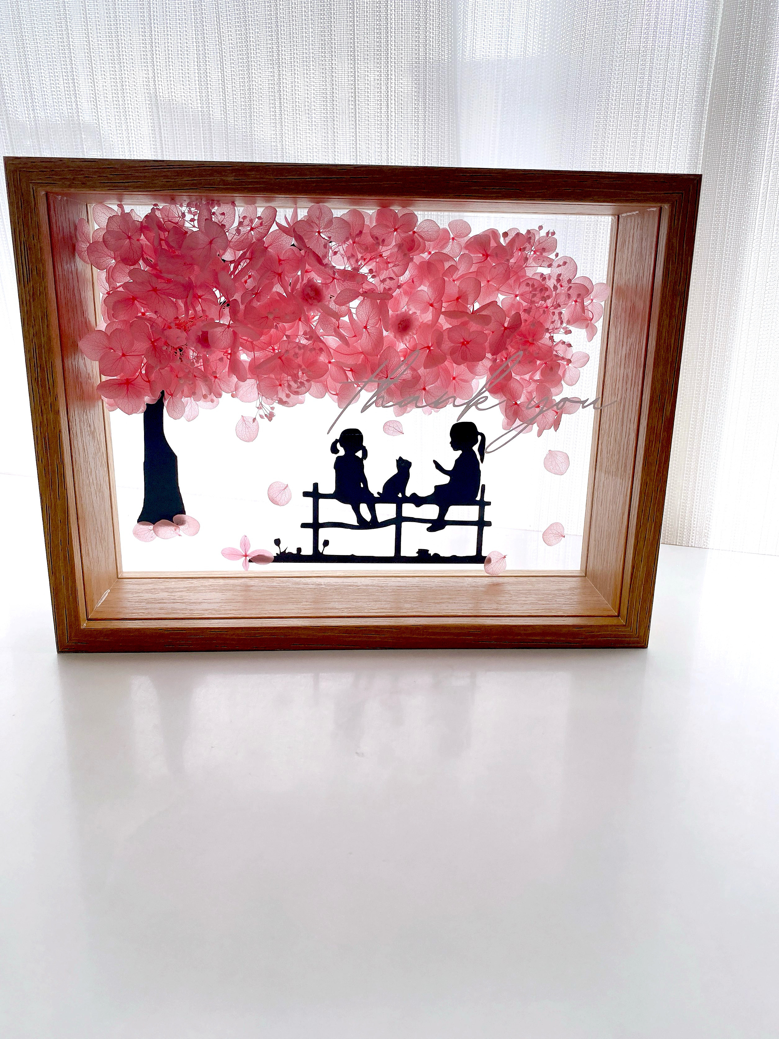 【母の日】桜の下の家族シルエットフレーム ｜写真から作る プリザーブドフラワーボックス｜思い出を形に