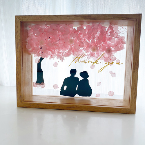 母の日】桜の下の家族シルエットフレーム ｜写真から作る プリザーブド