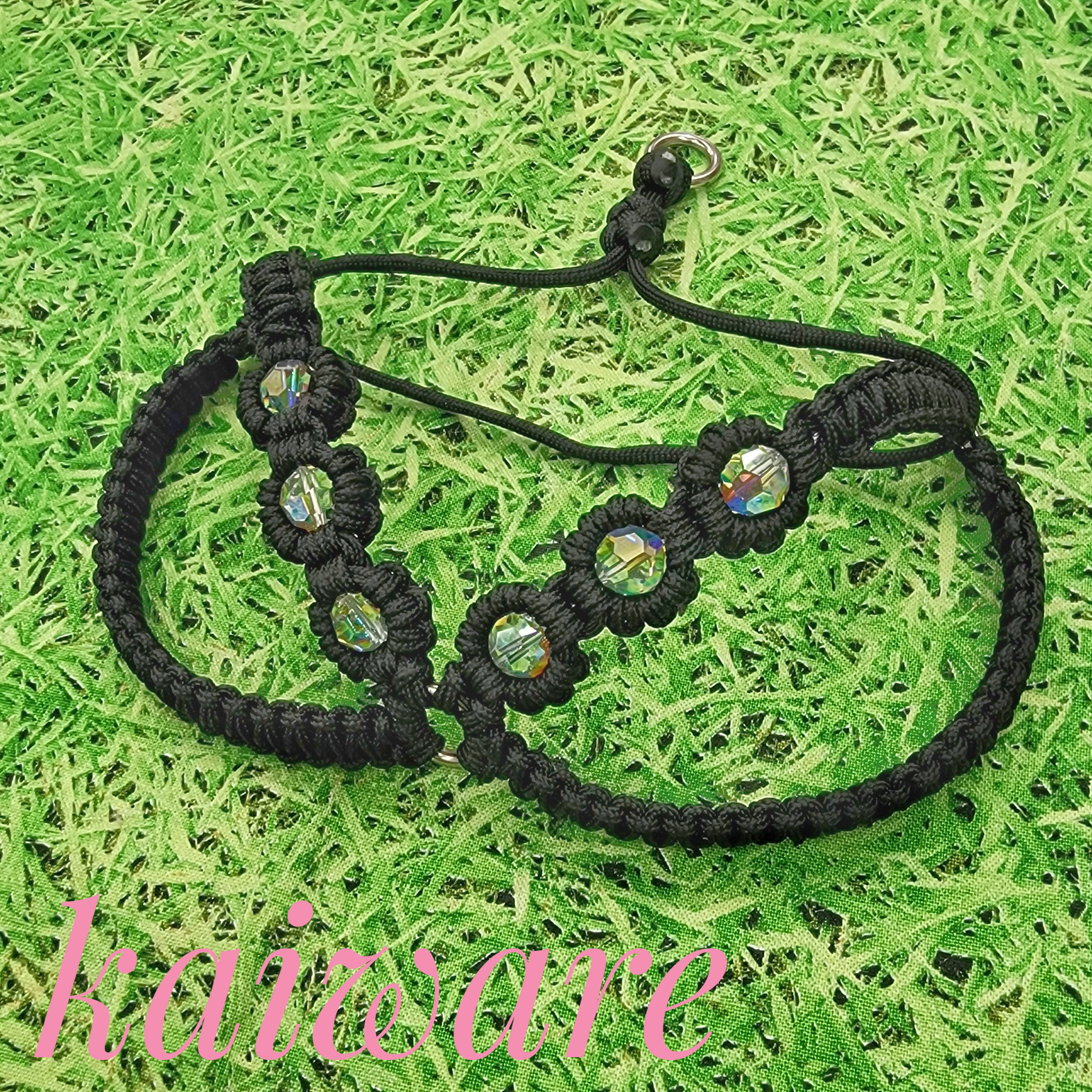 お花3つずつハーネスS+　️スワロダイヤカット12mmチワワ ヨーキー ポメラニアン トイプードル パラコード