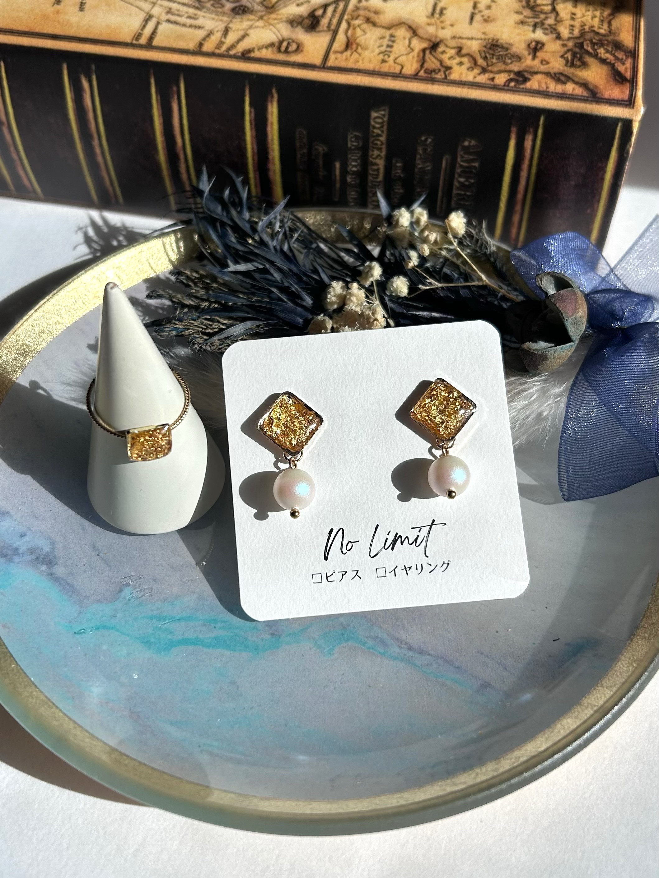 new year 限定 金沢本金箔使用 イヤリング＆リングセット