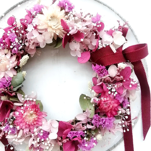 フラワーボール　ロマンティック　アンティークピンク　ローズ　春リース フラワーボールロマンティックアンティークピンクローズ春リース