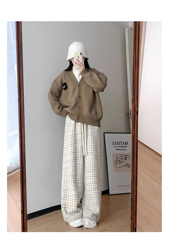 千鳥格子プラススエードパンツ子供秋冬2026新型小柄ゆったりストレート