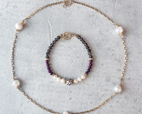 Creema限定新春福袋 ☆早割各1点限定☆ルビー＆淡水パール×老玉髄天珠