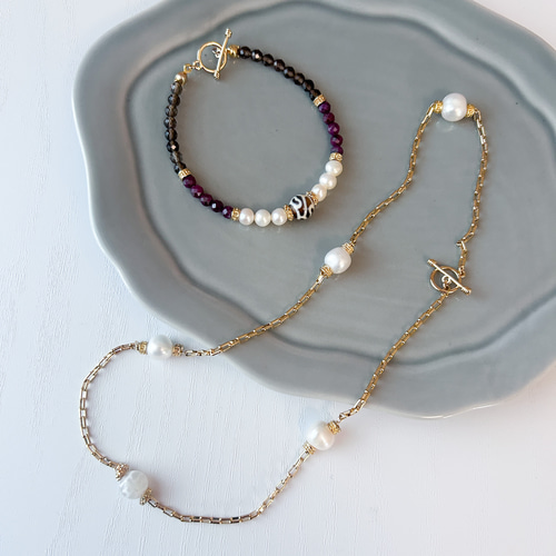 Creema限定新春福袋 ☆早割各1点限定☆ルビー＆淡水パール×老玉髄天珠