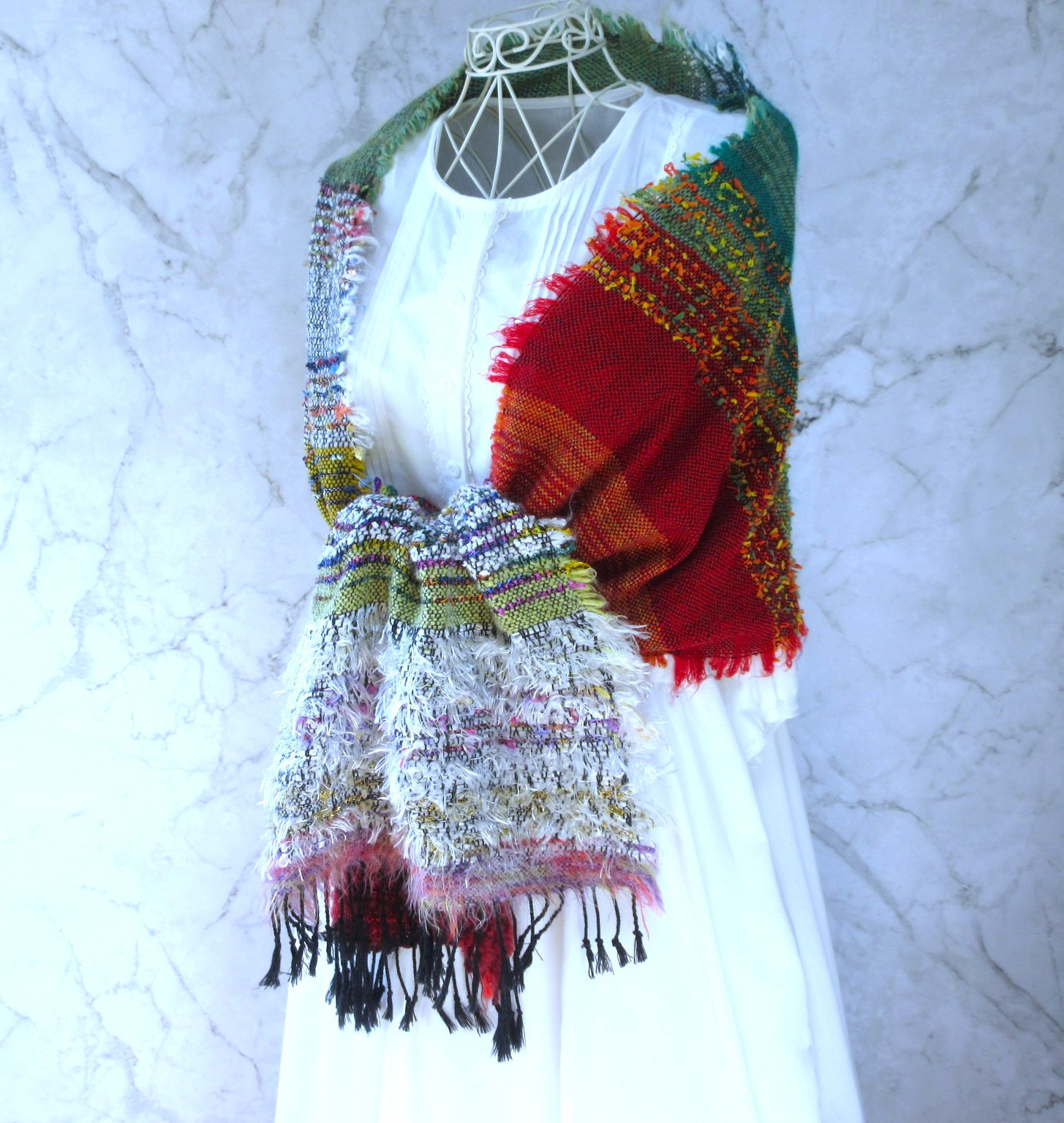 手織りの読書感想文・マッチ売りの少女を読んで・手織りウールコットンロングストール