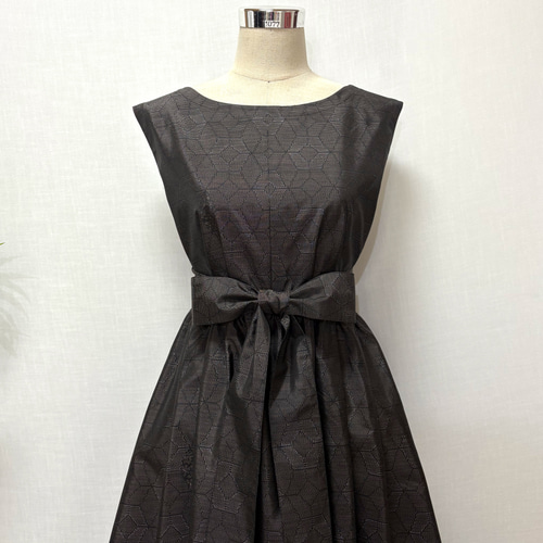 着物リメイク 大島紬ロングワンピース ジャンパースカート 2WAY