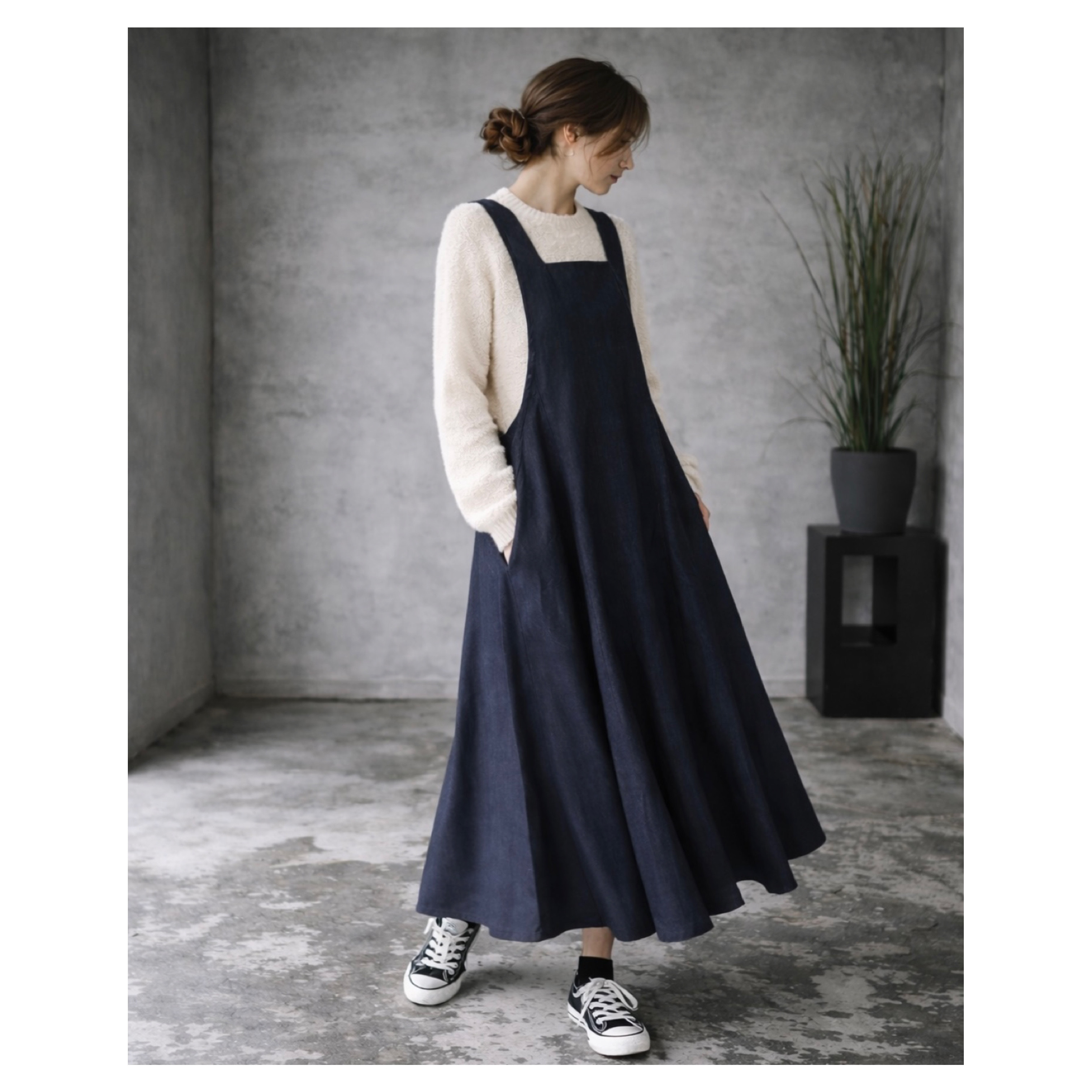 岡山県児島デニムジャンパースカートボリュームいっぱい8オンスソフトデニムワンピース／インディゴ／linum jean