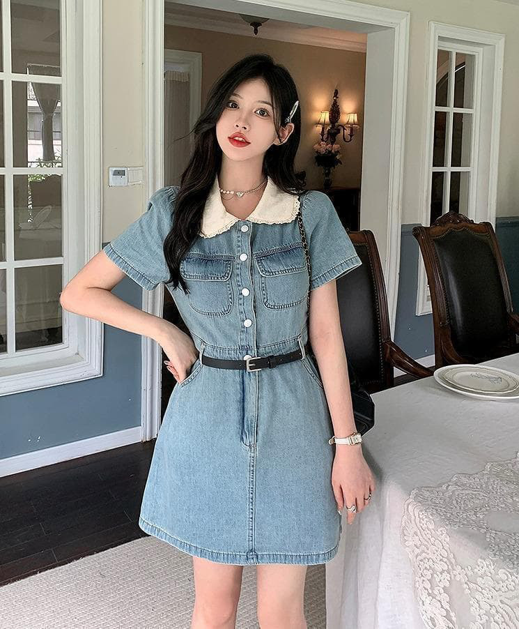 大きいサイズ レディース デニム　ワンピース　春夏 秋 新品 半袖 5,023円