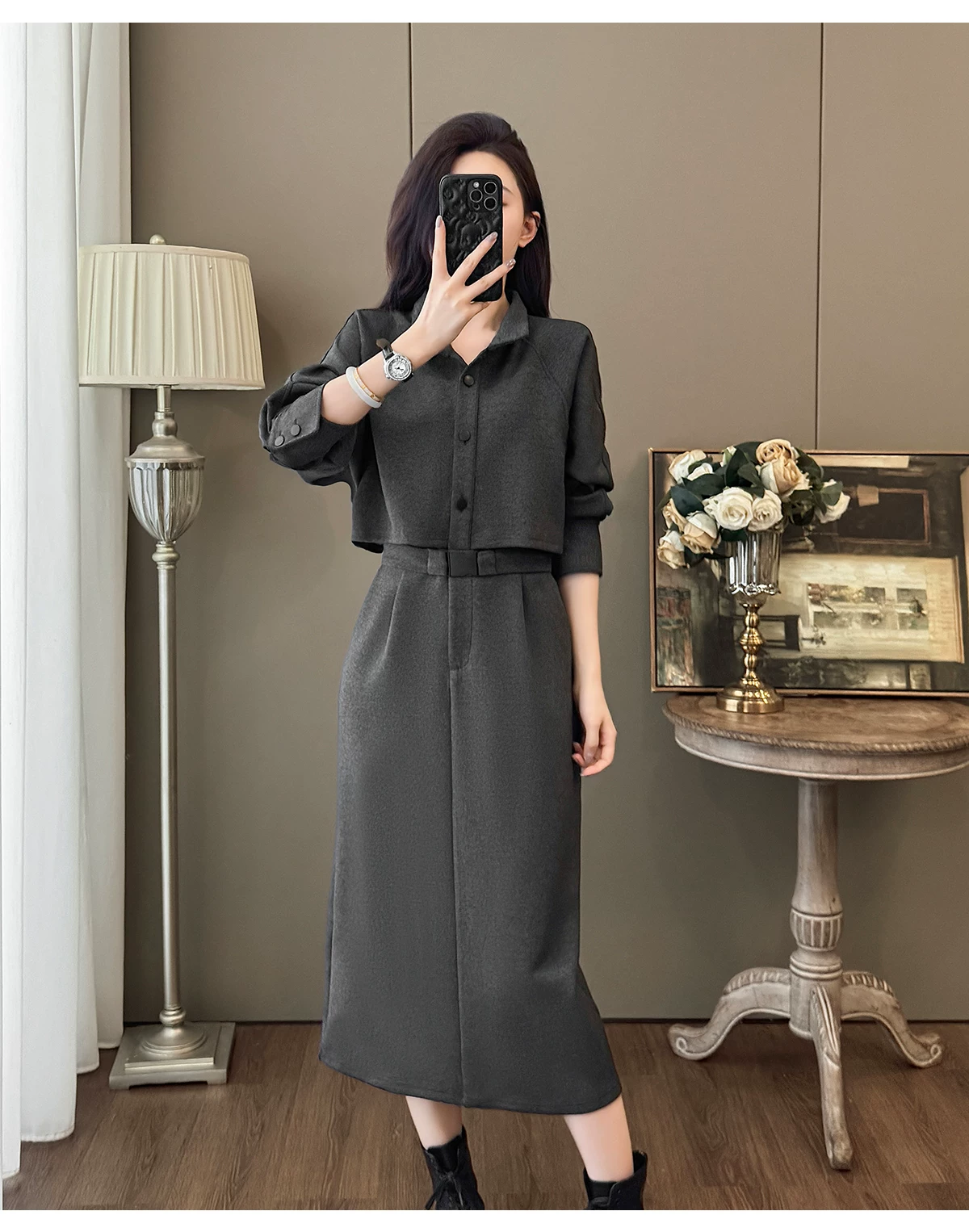 カーディガン トレーナー コート ジャケット 裏起毛 秋冬黒ふわふわ裏起毛ニットフード付きロングコート 受注制作 通勤