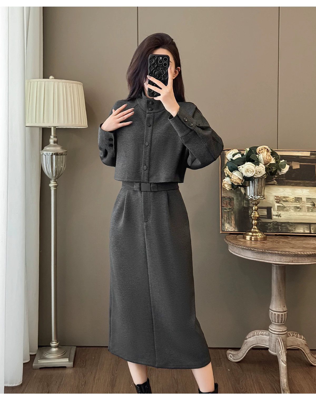 カーディガン トレーナー コート ジャケット 裏起毛 秋冬黒ふわふわ裏起毛ニットフード付きロングコート 受注制作 通勤