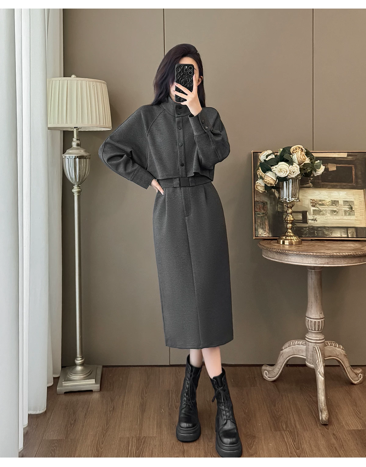 カーディガン トレーナー コート ジャケット 裏起毛 秋冬黒ふわふわ裏起毛ニットフード付きロングコート 受注制作 通勤