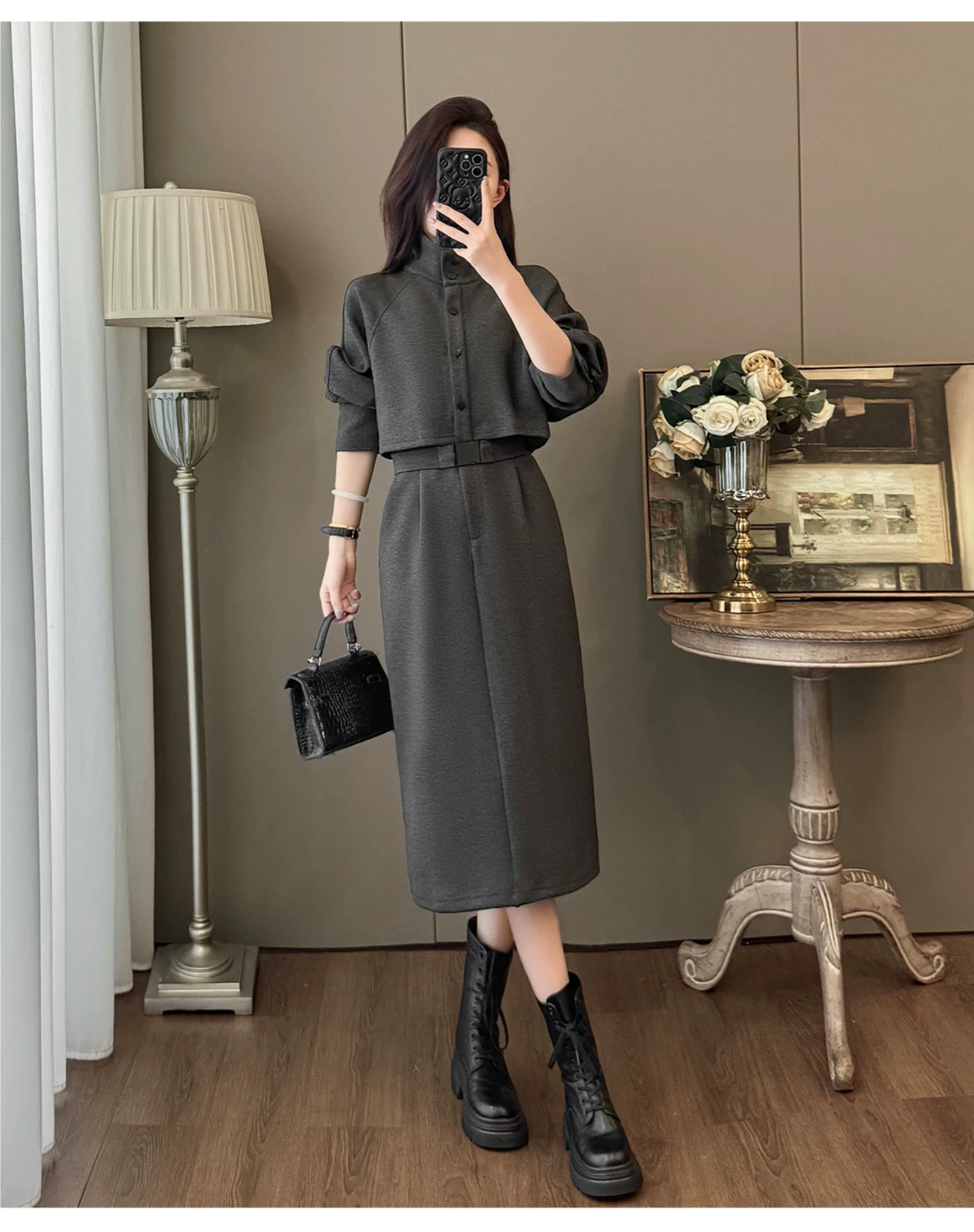 カーディガン トレーナー コート ジャケット 裏起毛 秋冬黒ふわふわ裏起毛ニットフード付きロングコート 受注制作 通勤