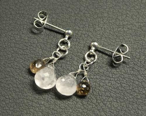 ドロップカットローズクォーツ×スモーキークォーツの上品なピアス 28