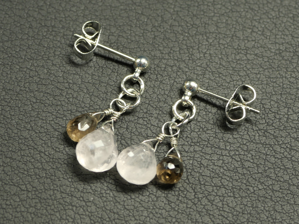 スモーキークォーツ×MOPスクエアカービング＆インカローズのピアス他　14kgf スモーキークォーツ×MOPスクエアカービング＆インカローズのピアス他 14kgf