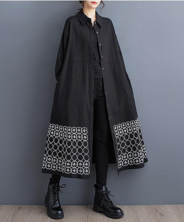 大きいサイズ ロング　ワンピース　黒　レディース　シャツ　春 秋冬 新品 長袖