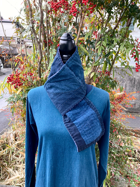 A88 襤褸 マフラー 古布 リメイク スヌード ストール 藍染 藍染め