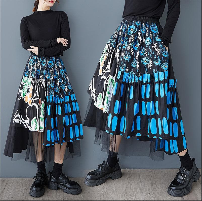 スカート　ブルー　チュール　大きいサイズ レディース 秋冬　春 新品 花柄