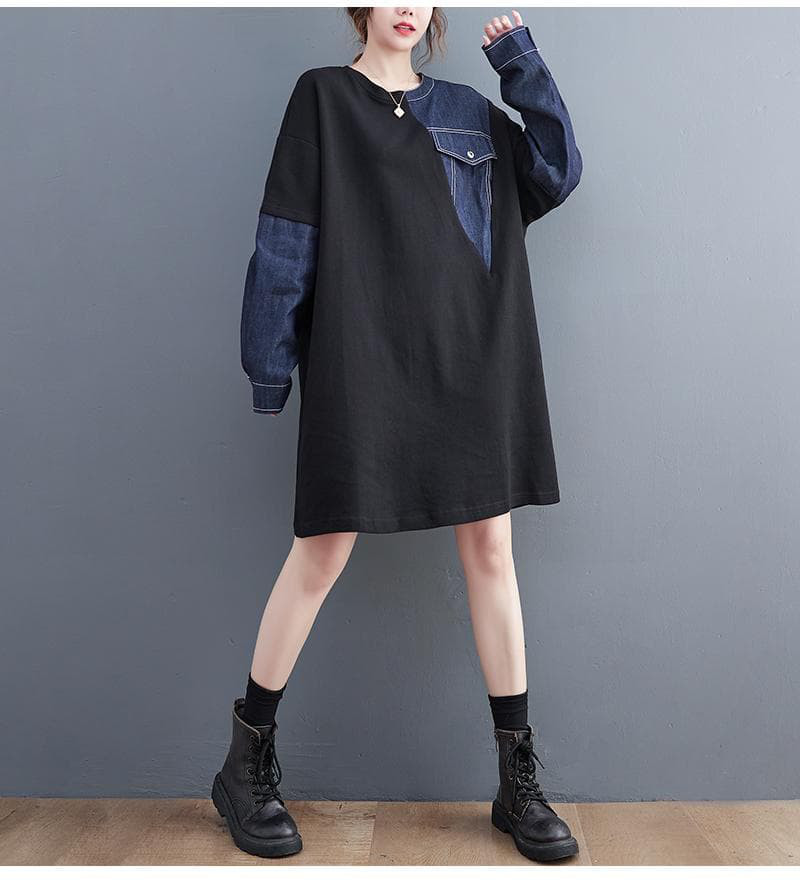 大きいサイズ 異素材　ワンピース　デニム　レディース 秋冬　春 新品 長袖